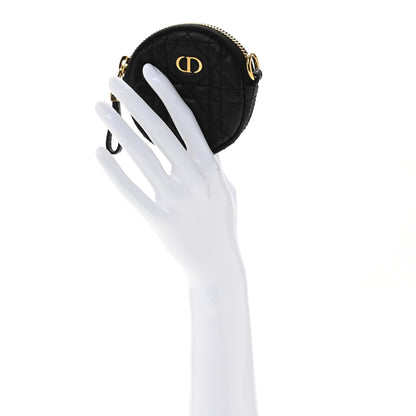 Christian Dior Supple Calfskin Cannage Round Detachable Caro Coin Purse Black 2 of 8