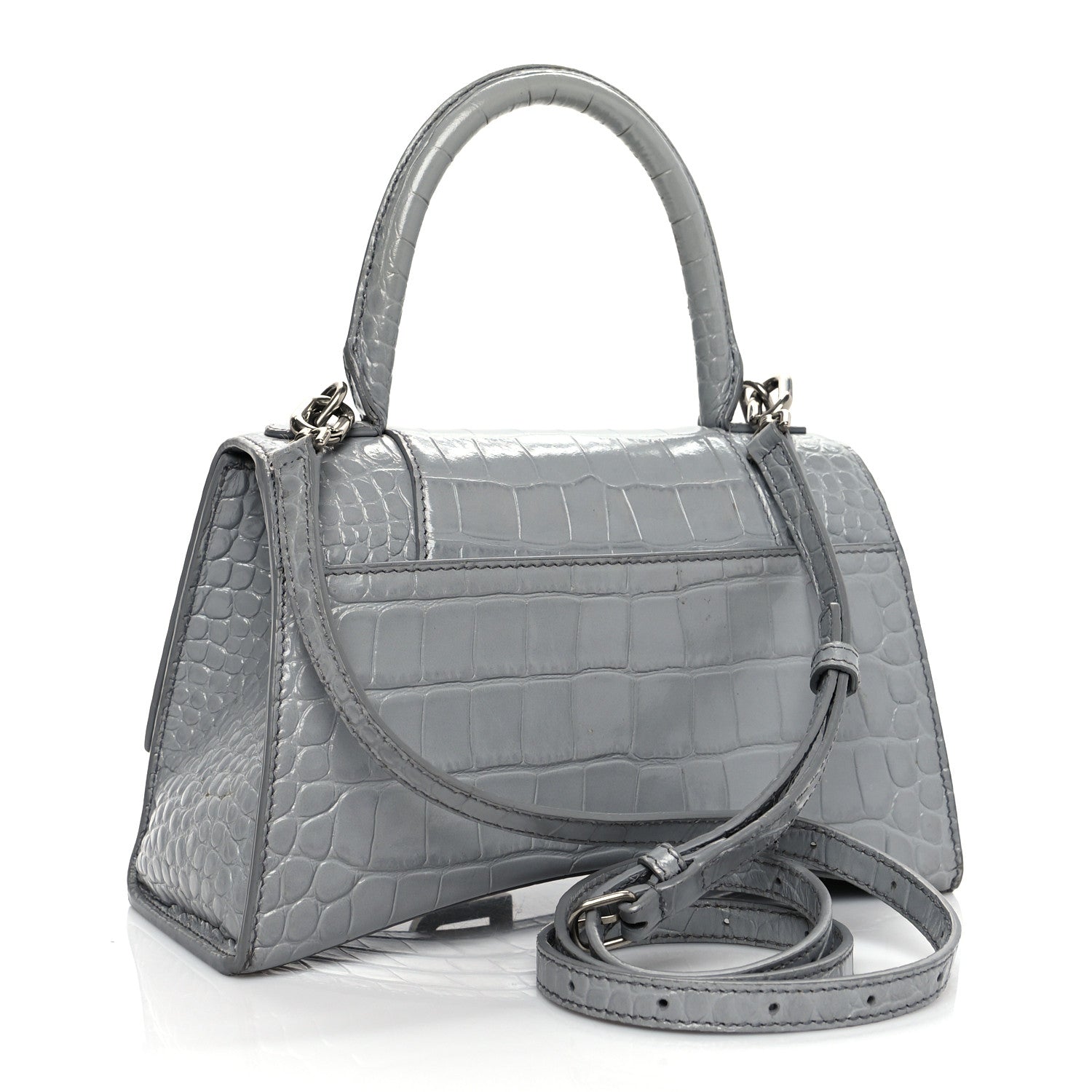 Balenciaga Shiny Calfskin Crocodile Embossed Small Hourglass Top Handle Bag Balenciaga Grey 3 of 13
