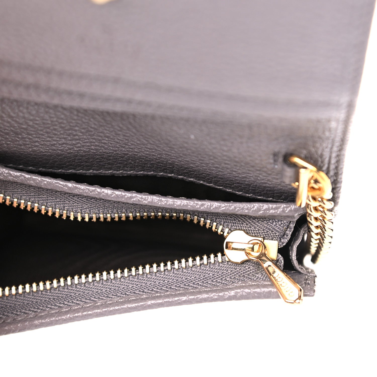 Gucci Grainy Calfskin Zumi Chain Card Case Wallet Dusty Grey 6 of 9