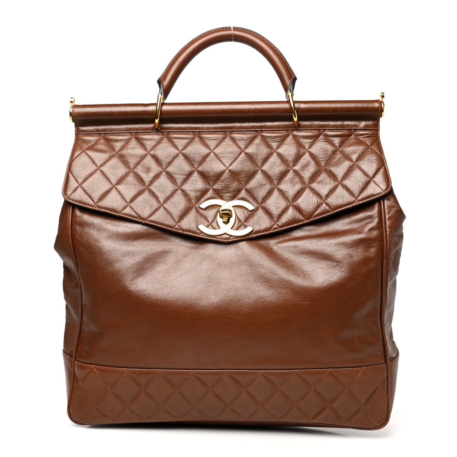 Chanel Lambskin Quilted Satchel Brown 1 of 9