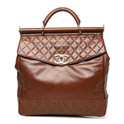Chanel Lambskin Quilted Satchel Brown 1 of 9