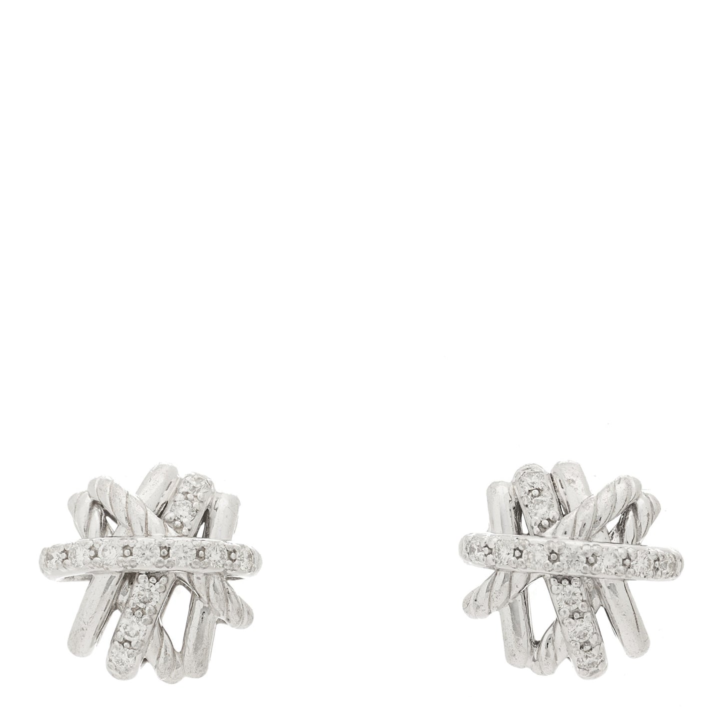 Sterling Silver Diamond 11mm Crossover Earrings