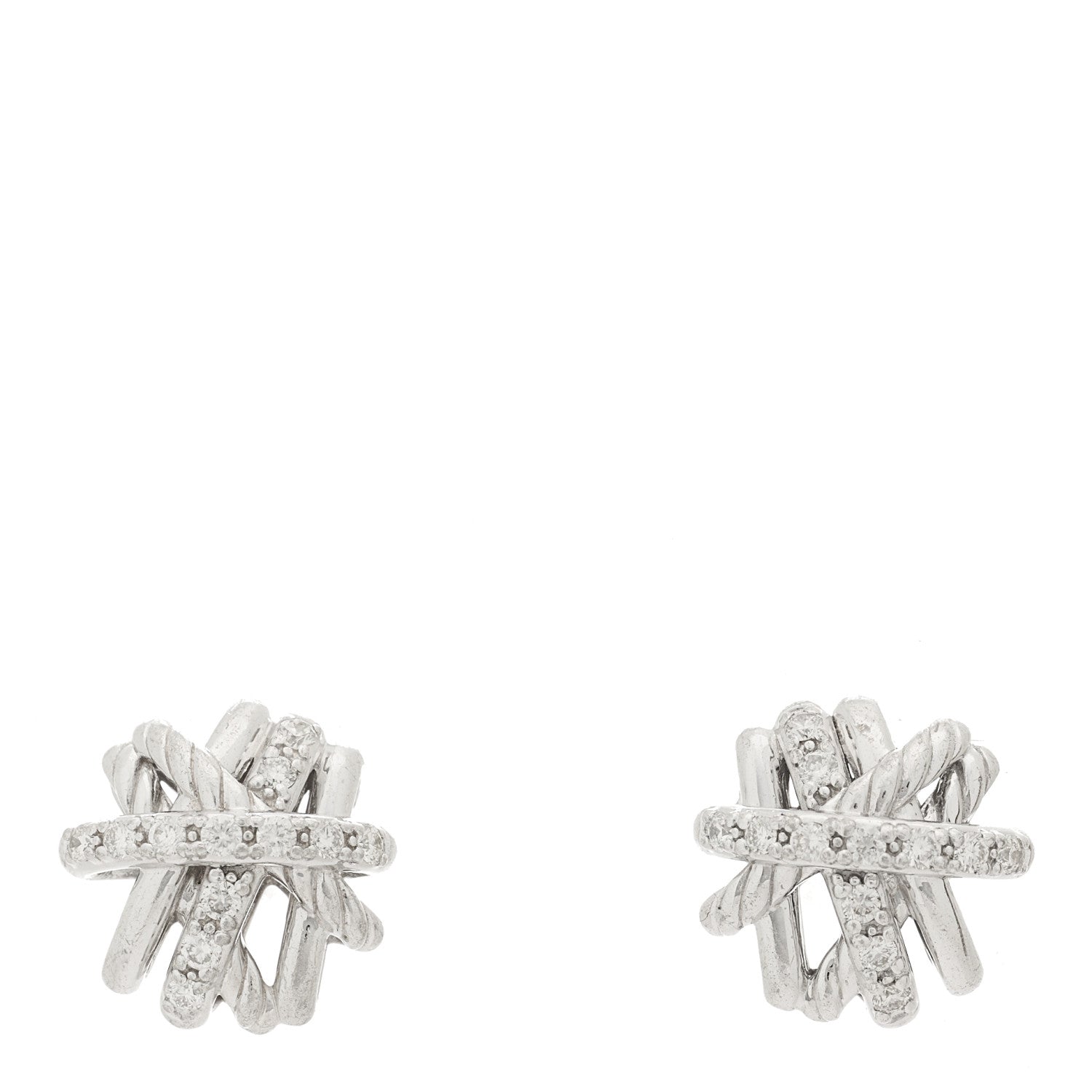 David Yurman Sterling Silver Diamond 11mm Crossover Earrings 1 of 5