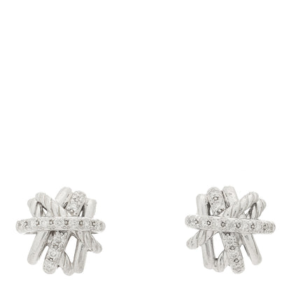 David Yurman Sterling Silver Diamond 11mm Crossover Earrings 1 of 5