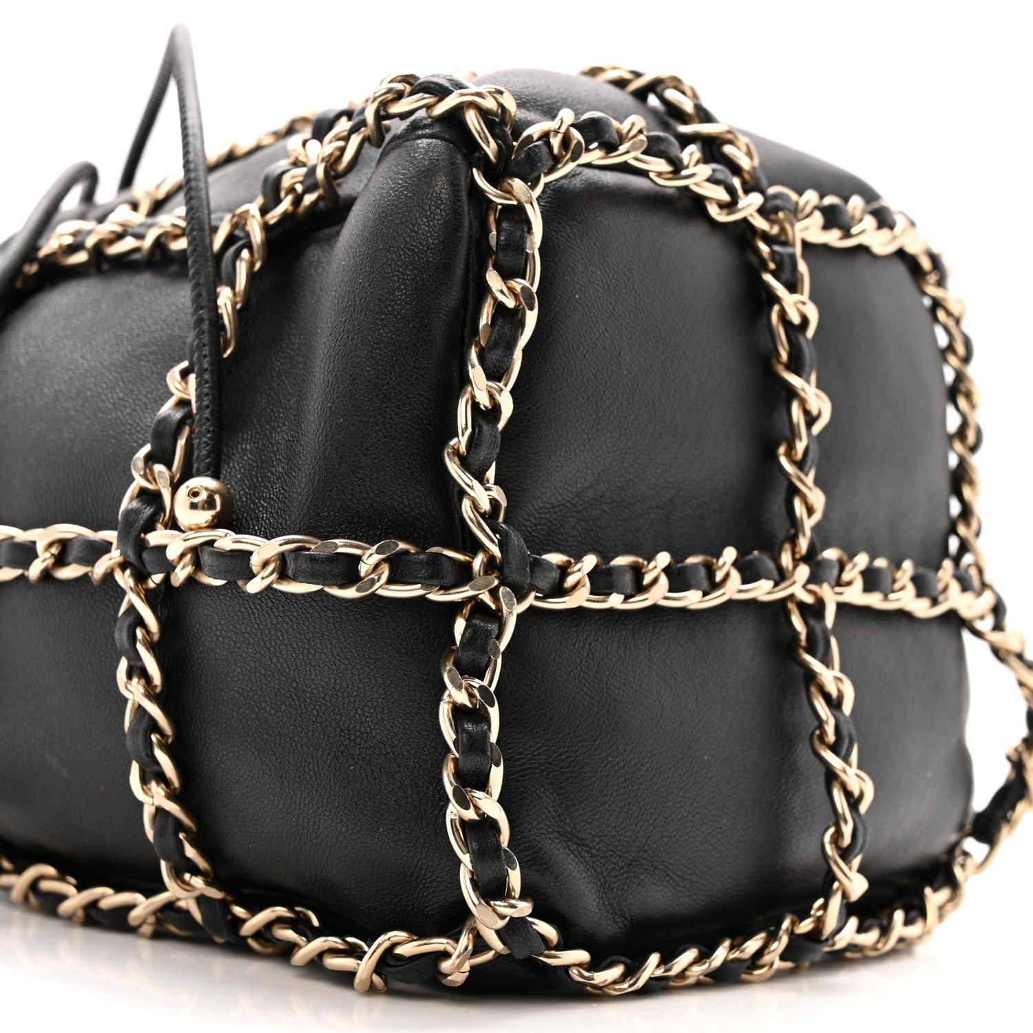 Chanel Lambskin Bucket Chain Drawstring Bag Black 9 of 13