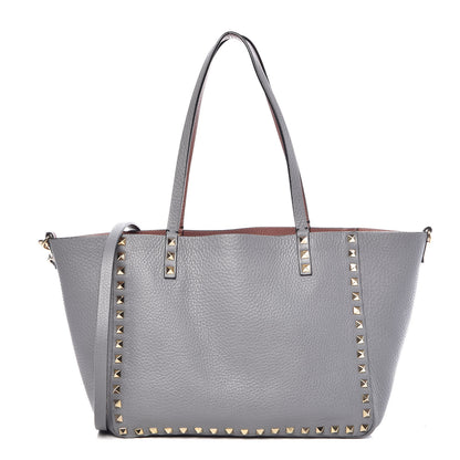 Valentino Garavani Grained Calfskin Small Rockstud Reversible Tote Grey Dark Rose 1 of 20