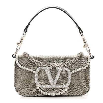 Valentino Garavani Swarovski Crystal Embroidered Vlogo Small Loco Shoulder Bag Crystal Silver 1 of 10