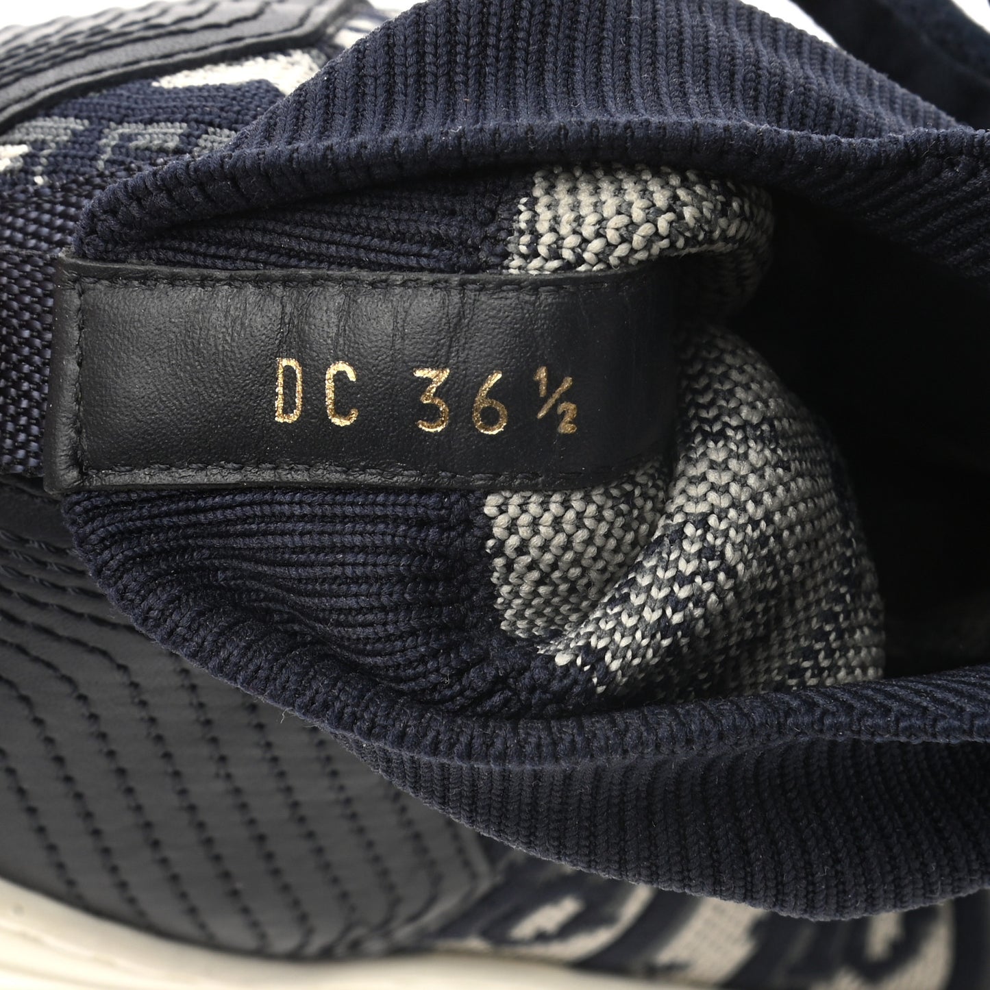Technical Knit Calfskin Oblique Womens Walk'n Dior High Top Sneakers 36.5 Deep Blue