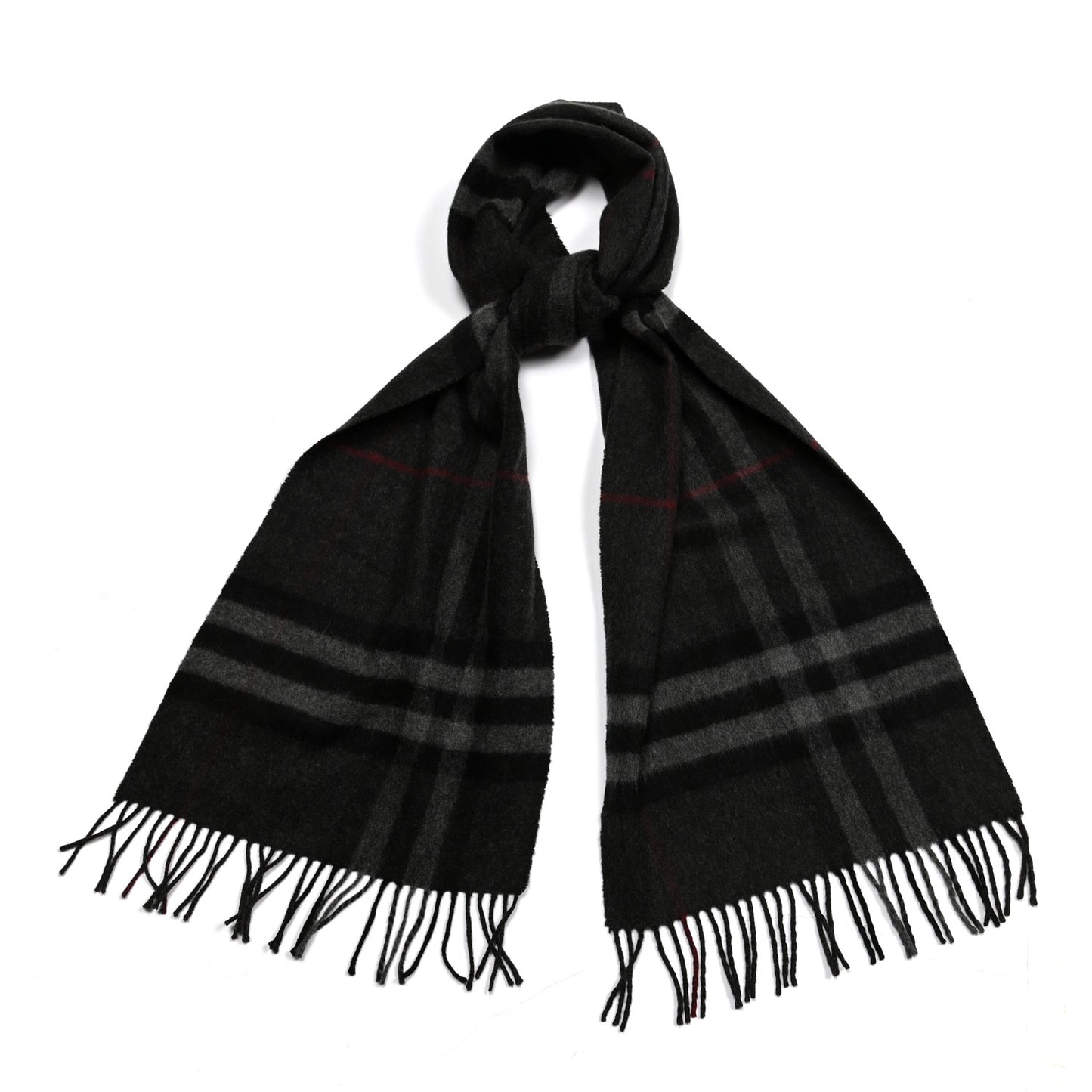 Cashmere Giant Check Fringe Scarf Grey