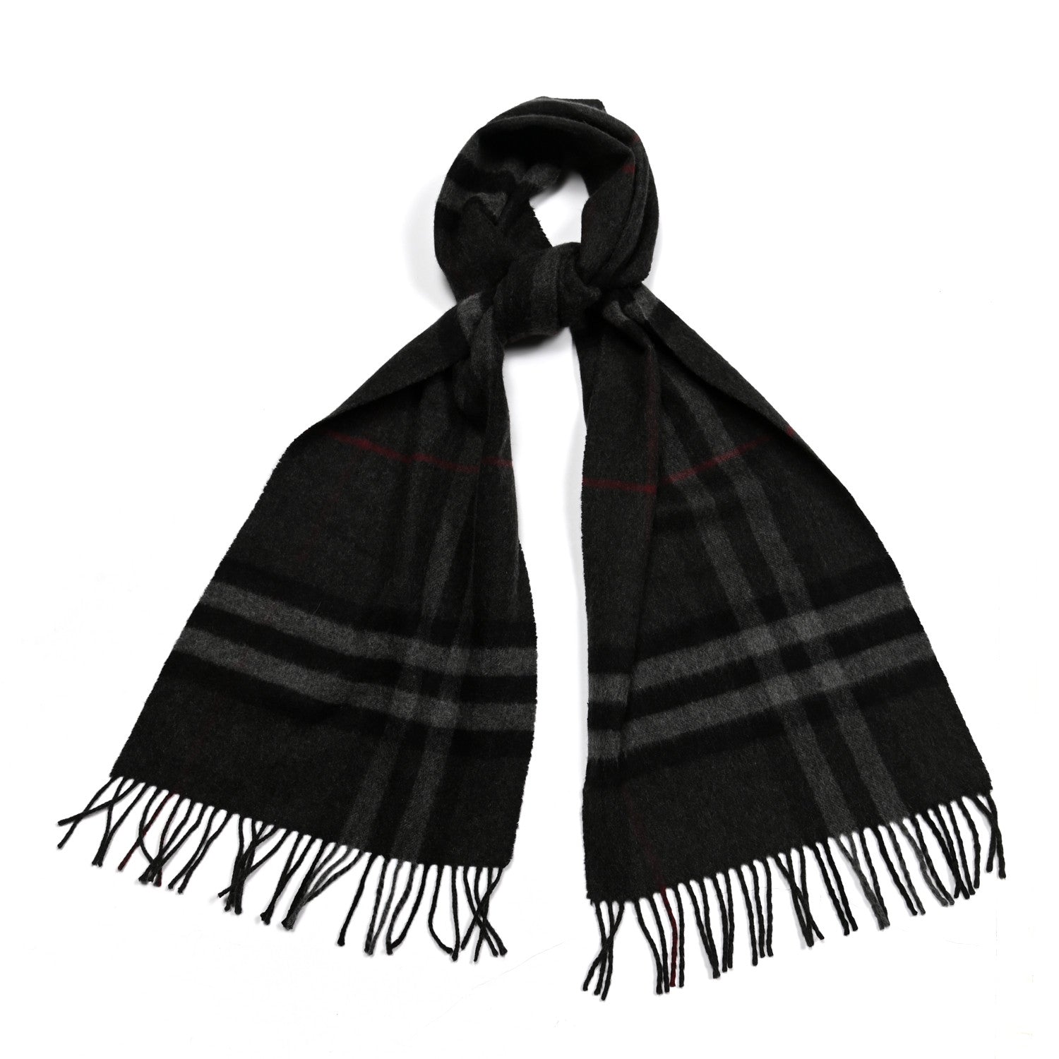 Burberry Cashmere Giant Check Fringe Scarf Grey 1 of 3