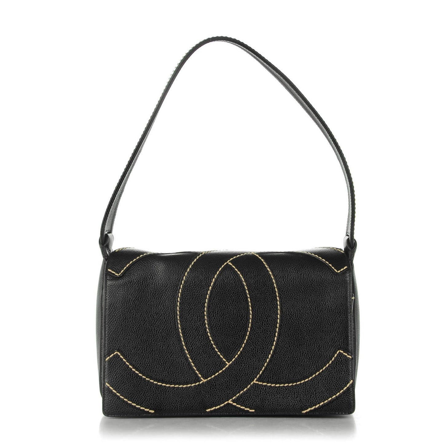 Caviar CC Stitched Medium Flap Shoulder Bag Black