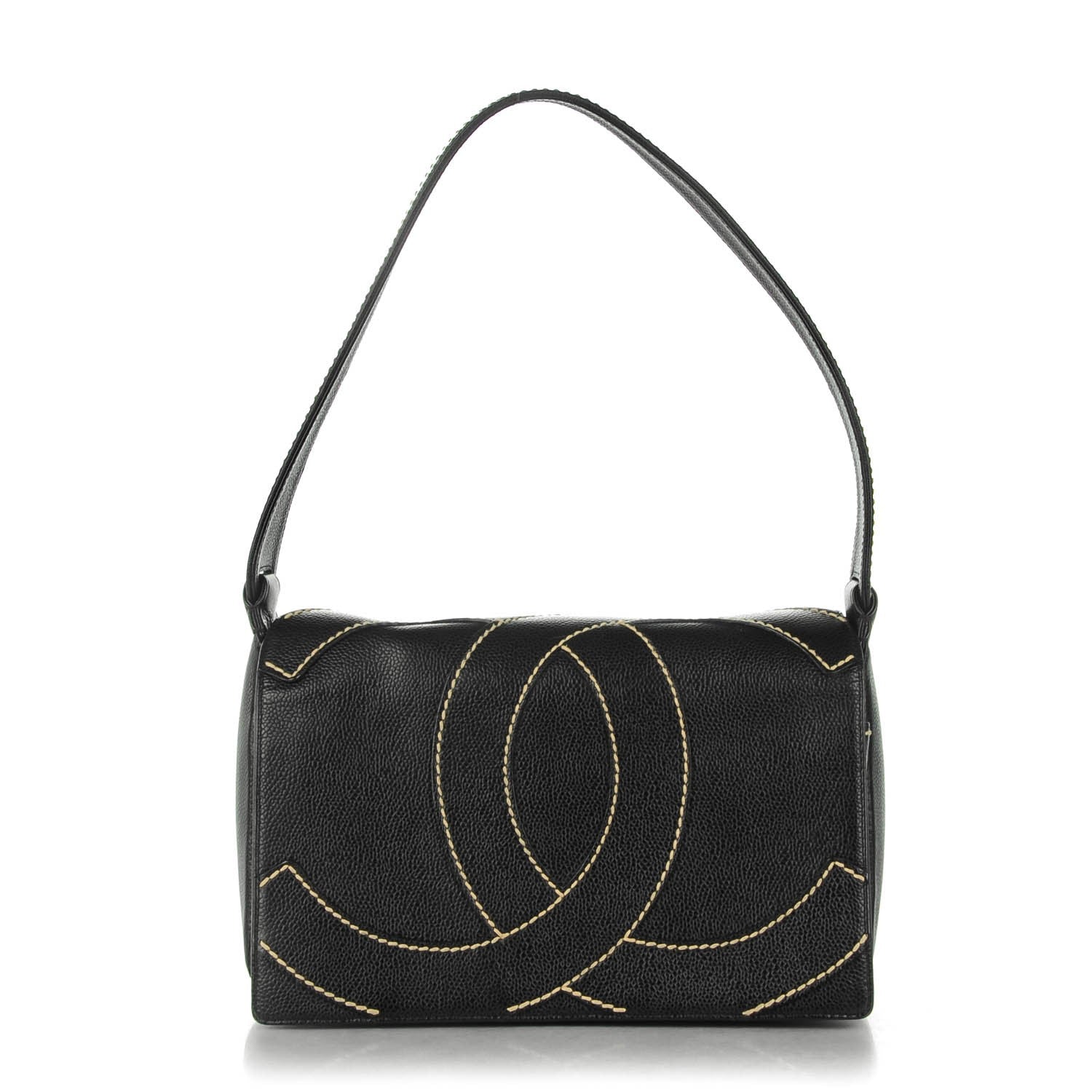 Chanel Caviar CC Stitched Medium Flap Shoulder Bag Black 1 of 7