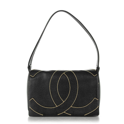 Chanel Caviar CC Stitched Medium Flap Shoulder Bag Black 1 of 7