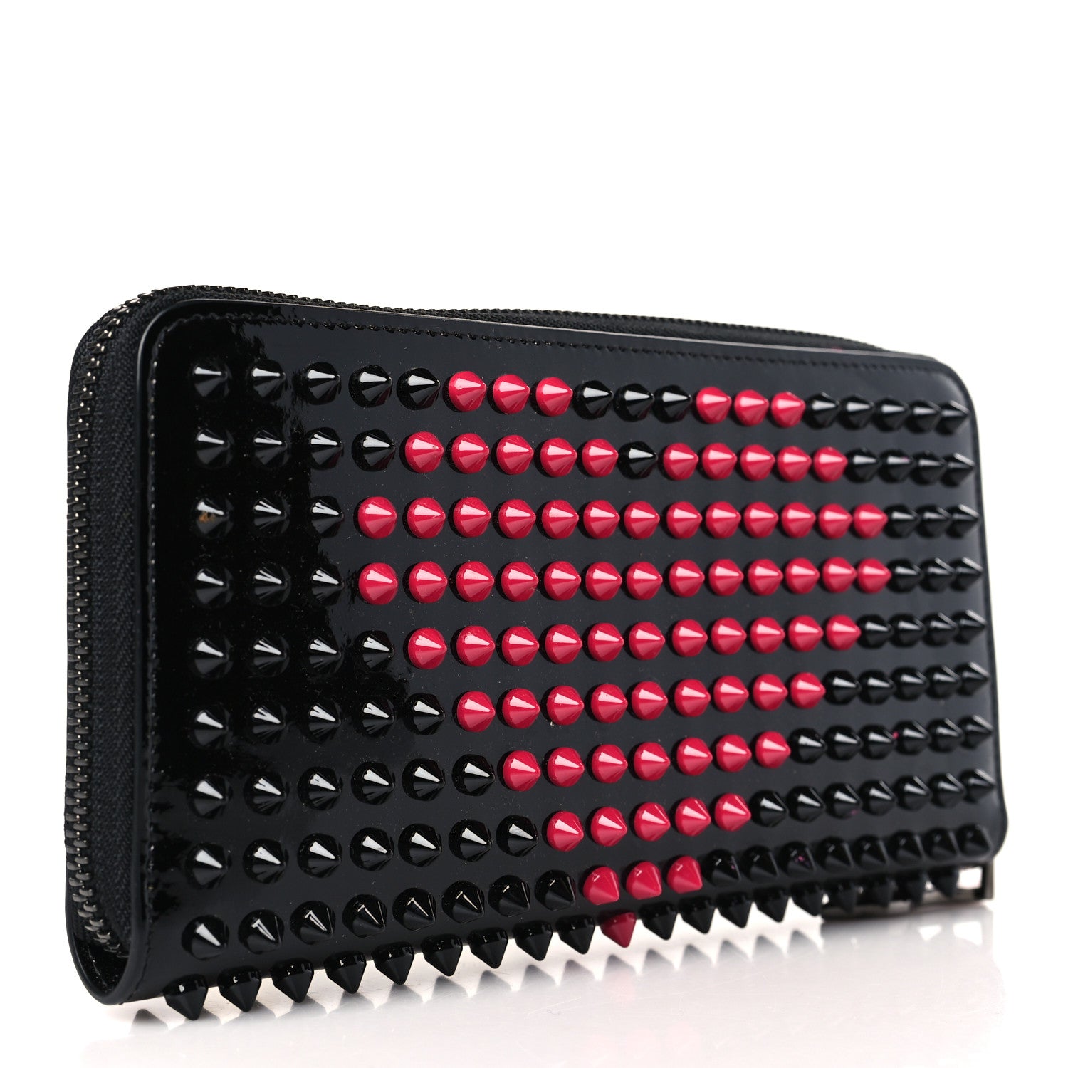 Christian Louboutin Patent Panettone Spiked Valentines Zip Around Wallet Black Fuchsia 3 of 6