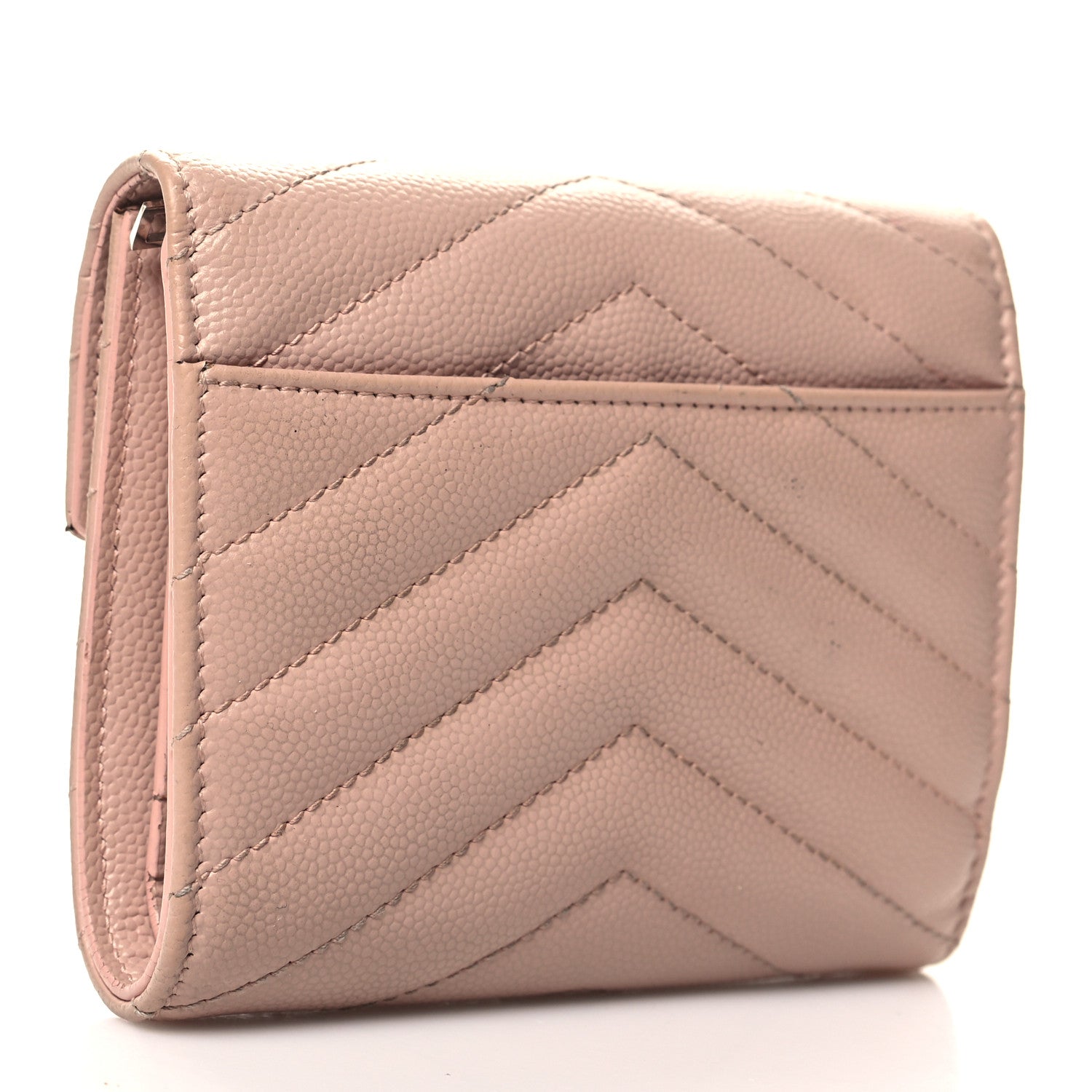 Saint Laurent Grain De Poudre Matelasse Chevron Monogram Compact Tri Fold Wallet Pale Pink 3 of 9