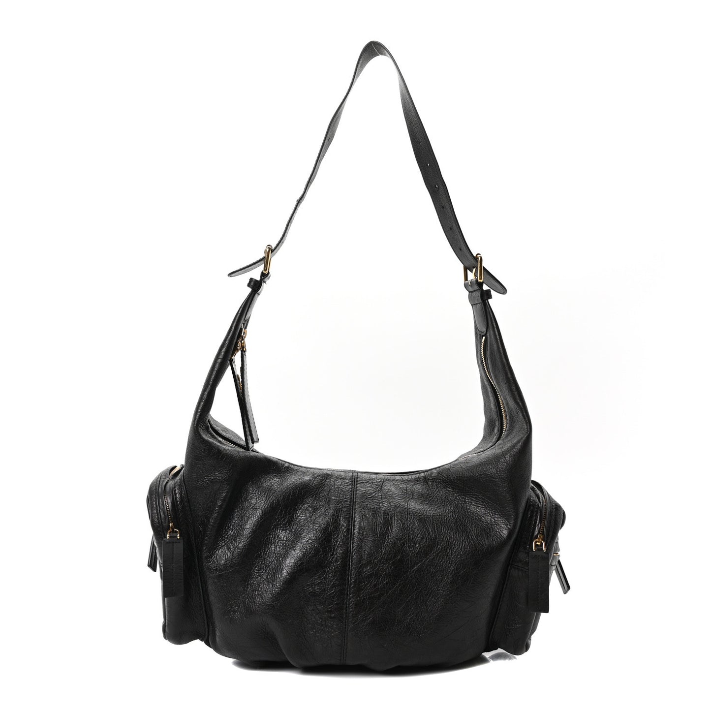 Crinkled Calfskin Large Grand Tour Multipocket Bag Black