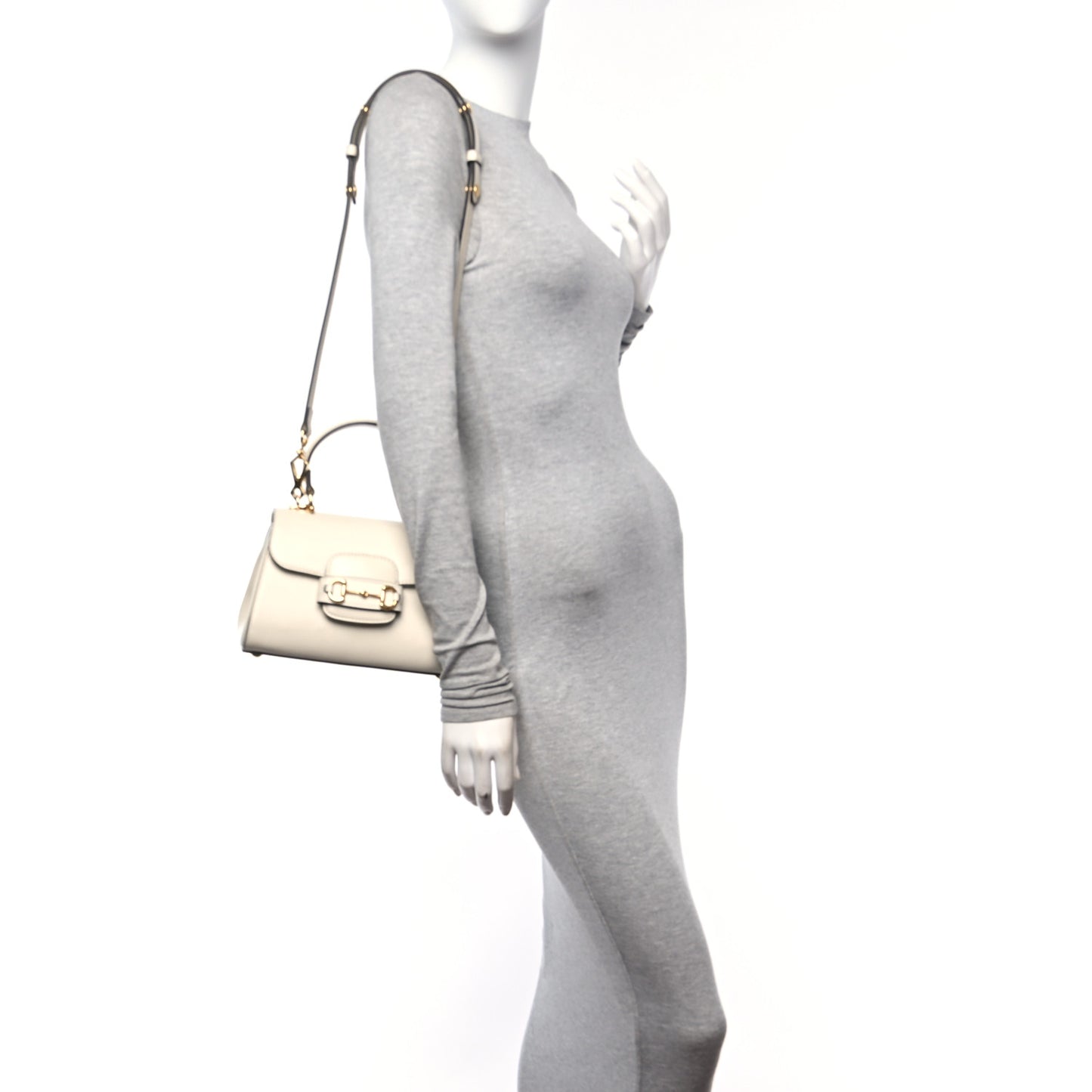 Glazed Textured Calfskin Mini Horsebit 1955 Top Handle Flap Bag Mystic White
