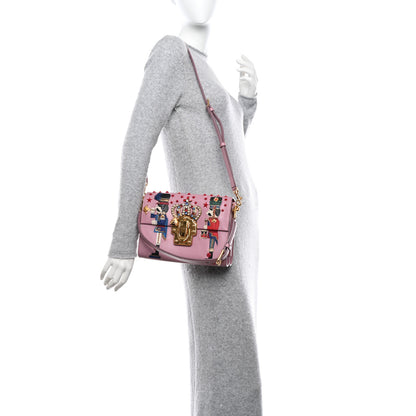 Dolce & Gabbana Calfskin Crystal Embellished Lucia Shoulder Bag Pink Multicolor 2 of 9