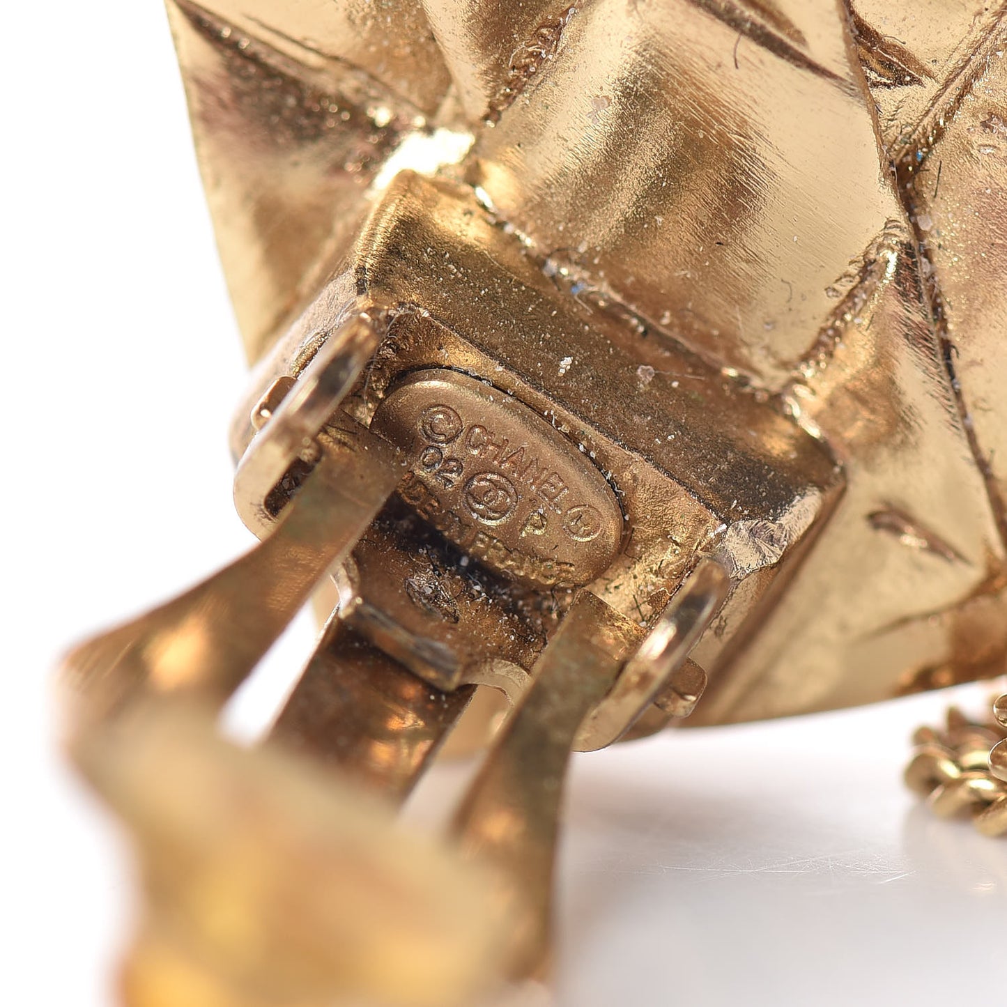 CC Quilted Flap Bag Clip On Earrings Gold