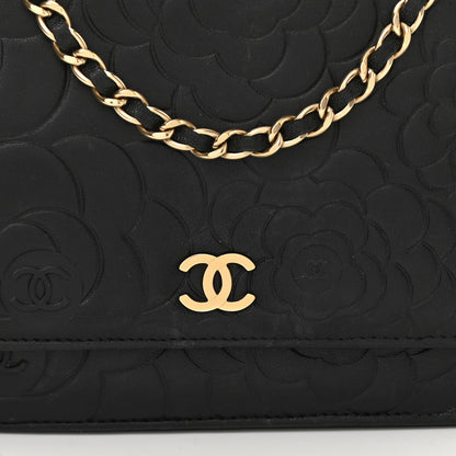 Chanel Lambskin Camellia Embossed Wallet on Chain WOC Black 9 of 12