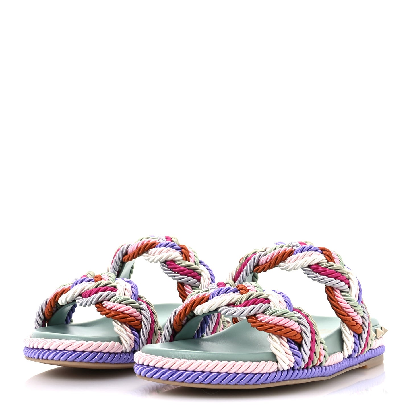 Silk Cord Rockstud Slide Sandals 38 Morning