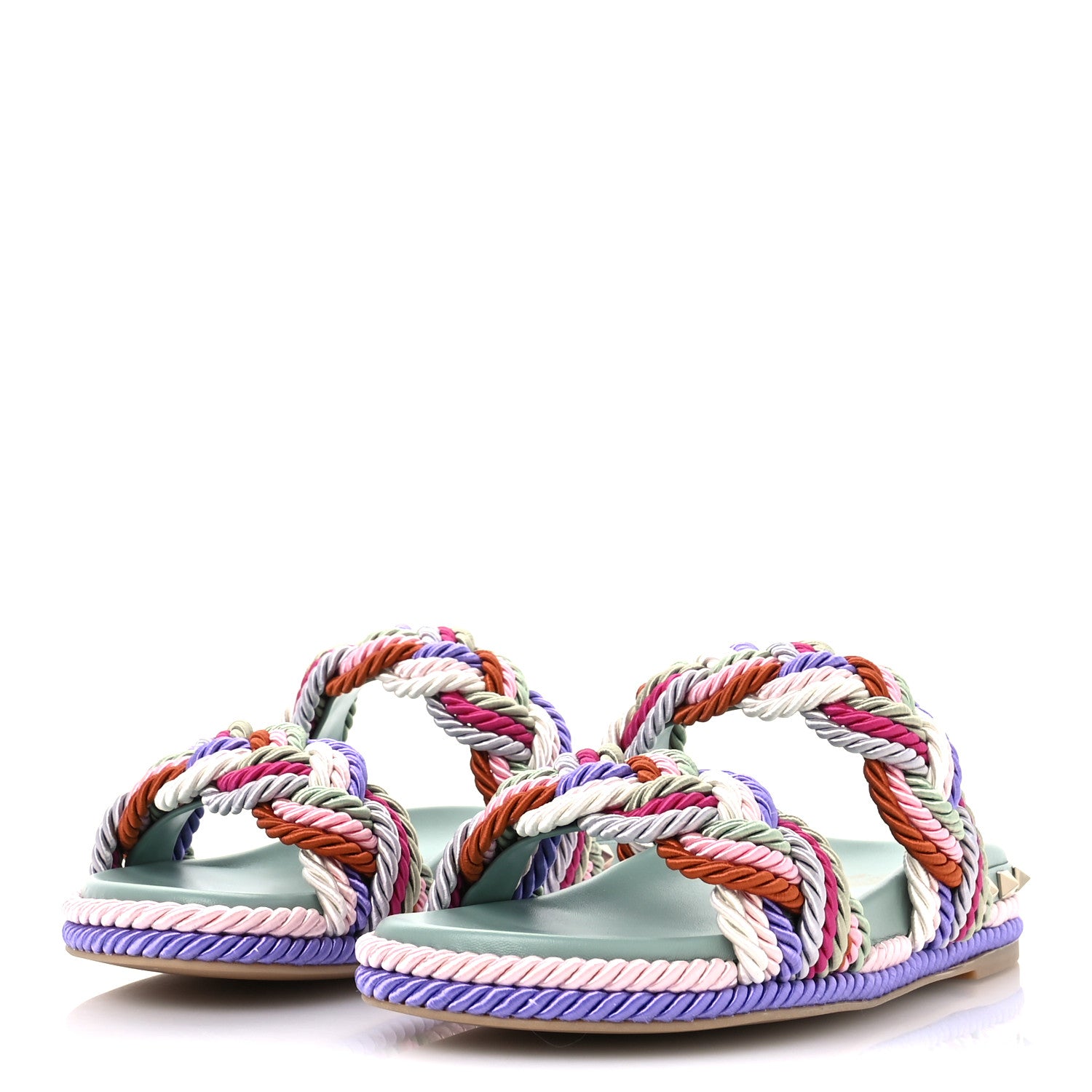 Valentino Garavani Silk Cord Rockstud Slide Sandals 38 Morning 6 of 10