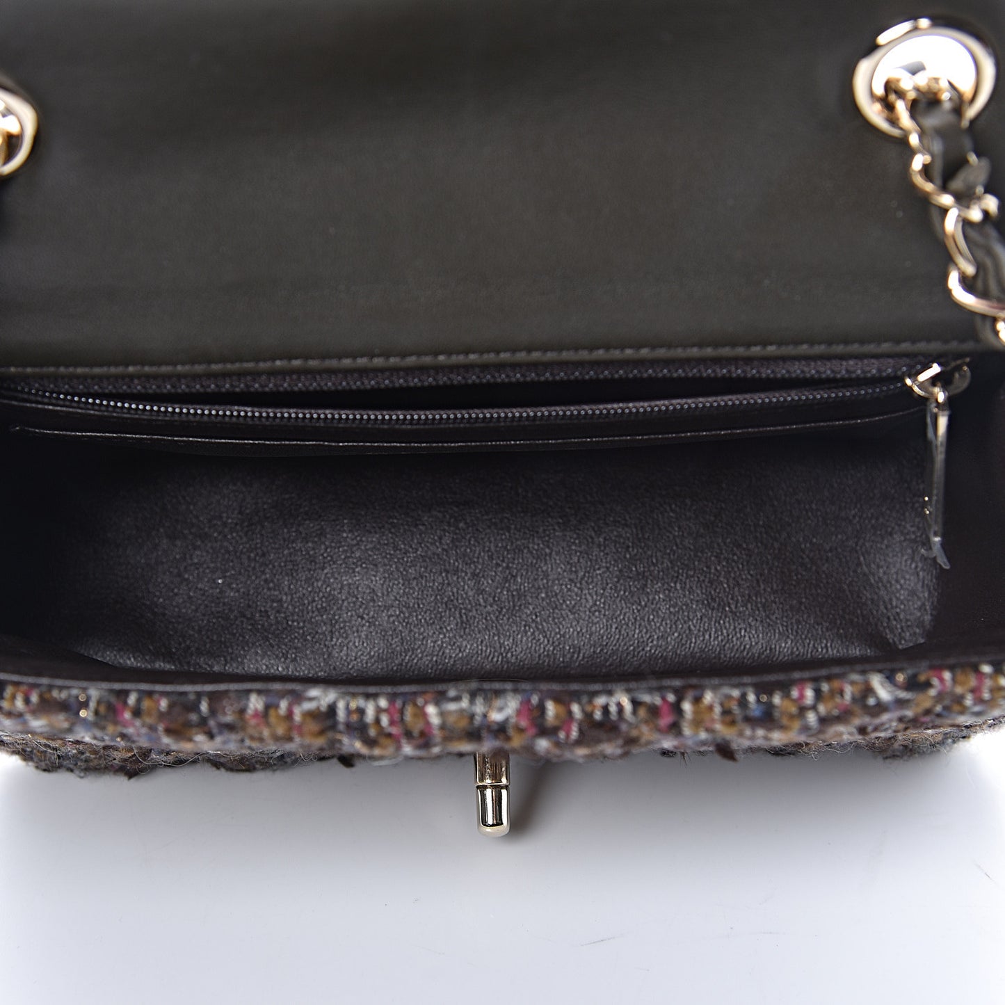 Tweed Quilted Mini Rectangular Flap Beige