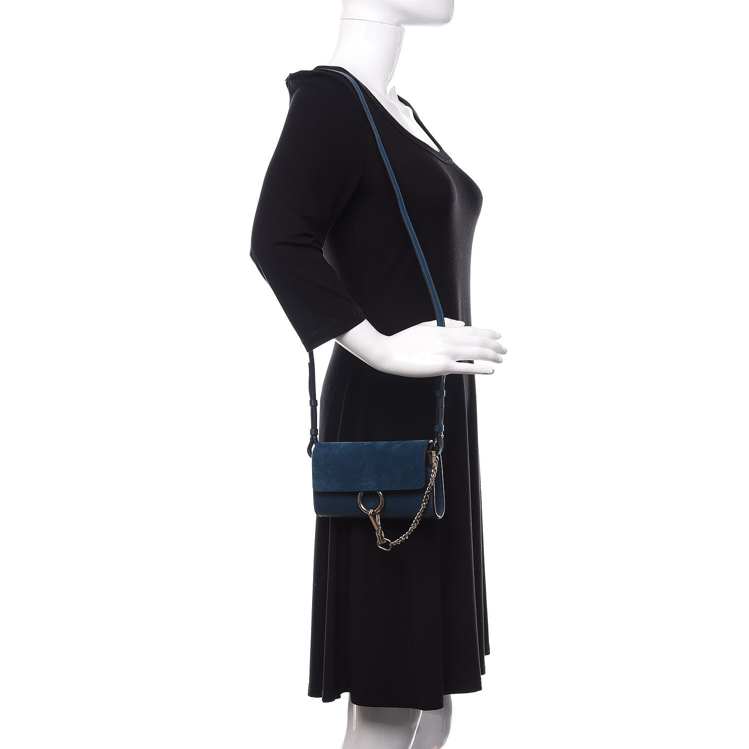Chloe Suede Calfskin Mini Faye Shoulder Bag Majolica Blue 2 of 12