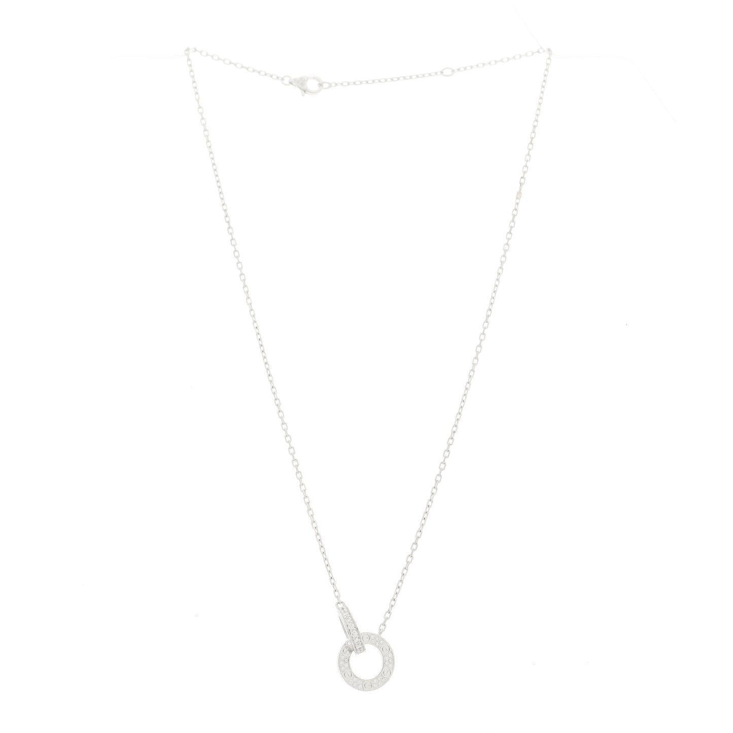 18K White Gold Diamond Interlocking LOVE Paved Necklace
