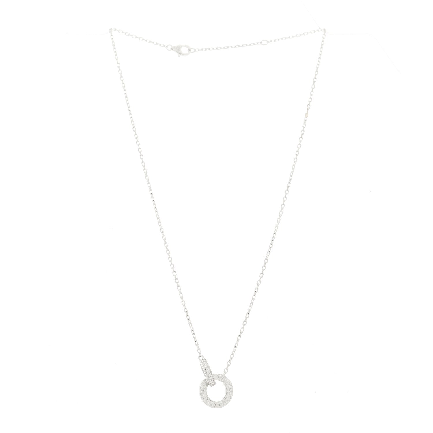 Cartier 18K White Gold Diamond Interlocking LOVE Paved Necklace 3 of 6