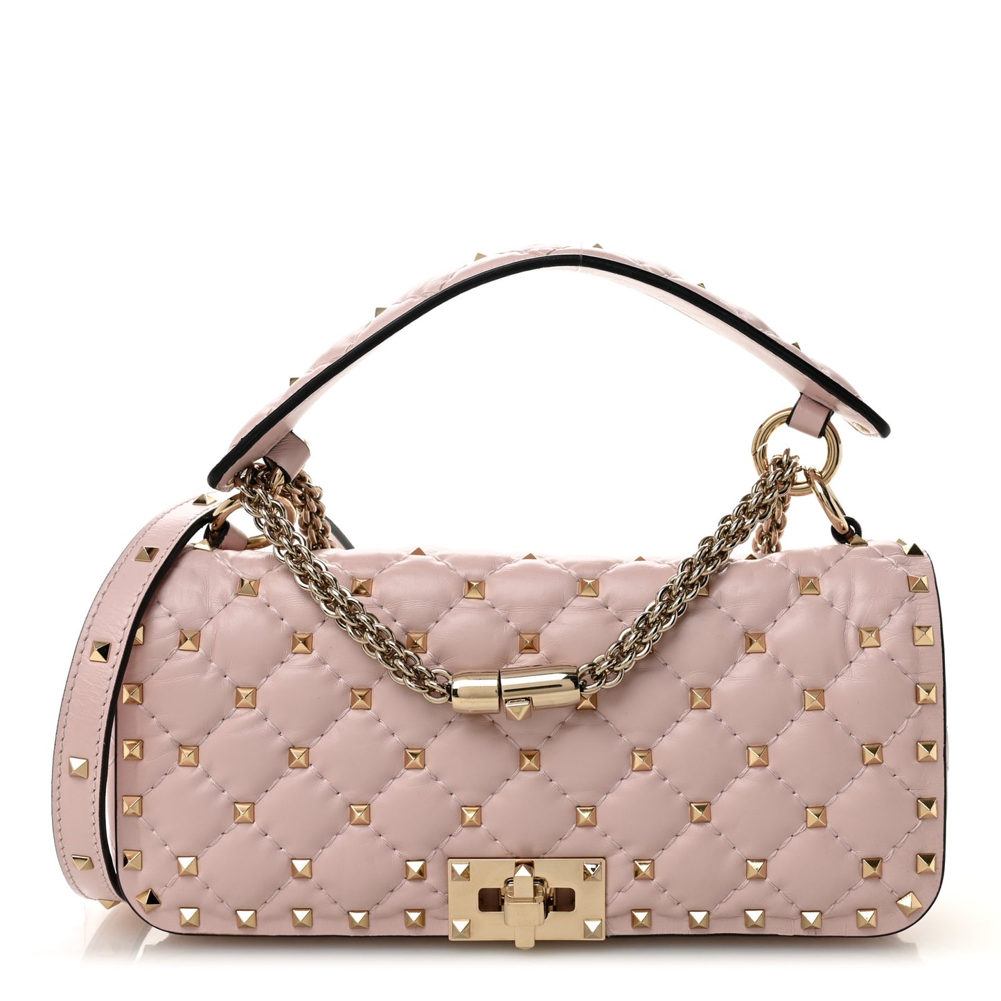 Calfskin Rockstud Spike Convertible Shoulder Bag Light Pink