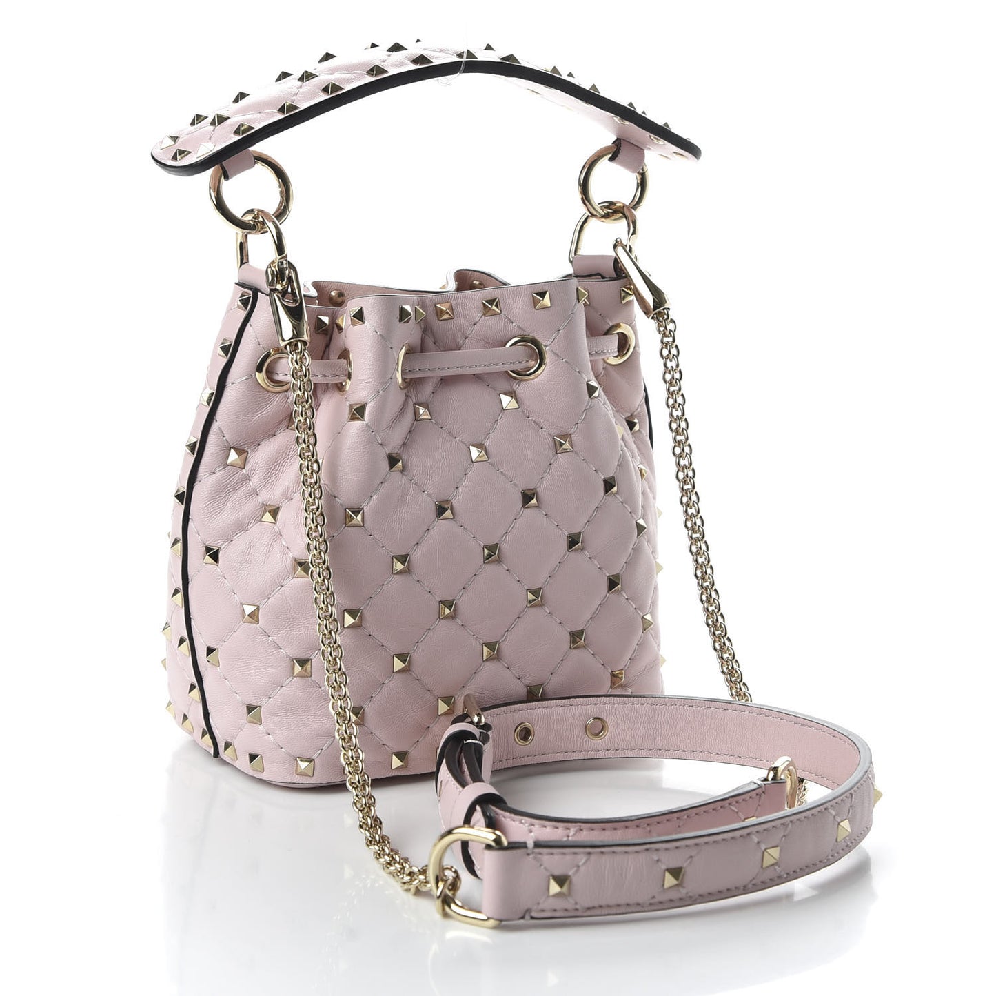 Nappa Mini Rockstud Spike Bucket Bag Rose Quartz