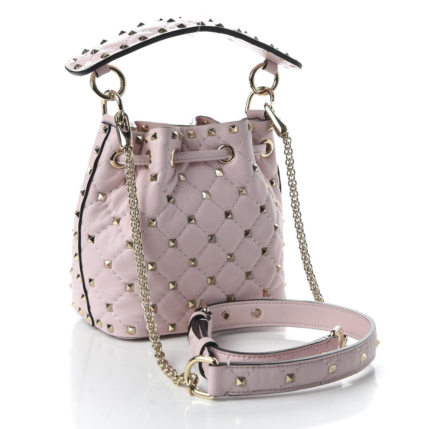 Valentino Garavani Nappa Mini Rockstud Spike Bucket Bag Rose Quartz 3 of 9