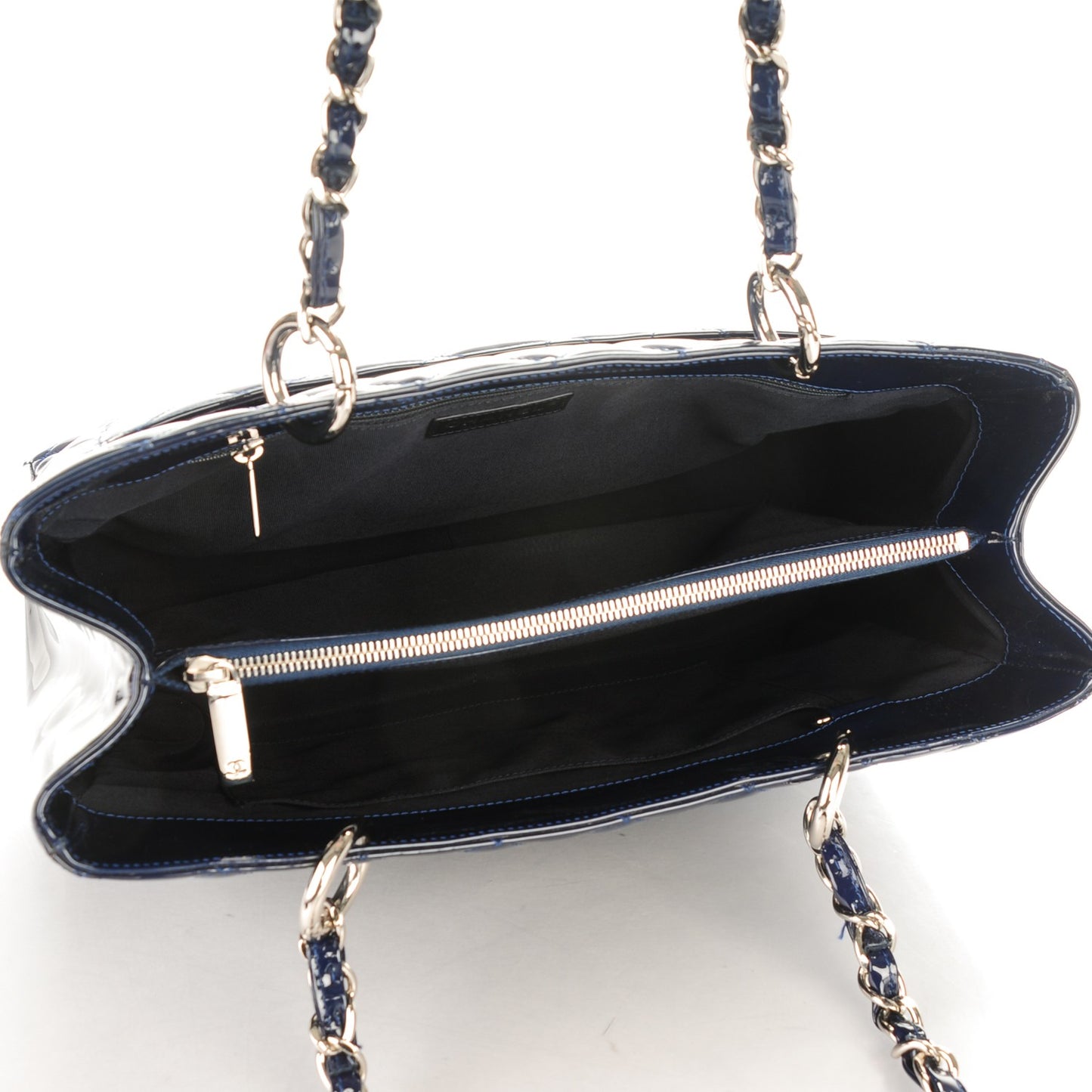 Patent Quilted Grand Shopping Tote GST Navy Blue