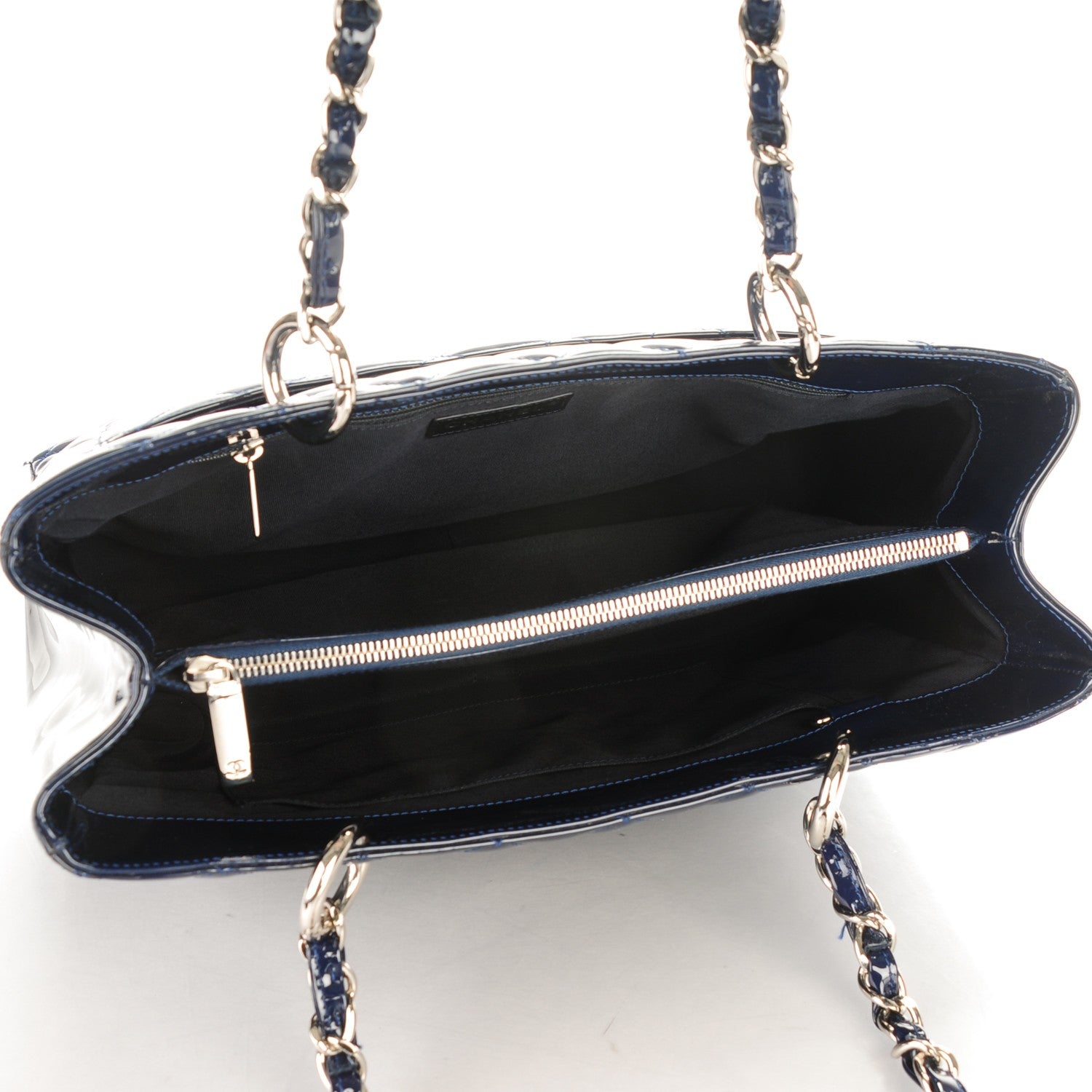 Chanel Patent Quilted Grand Shopping Tote GST Navy Blue 5 of 8