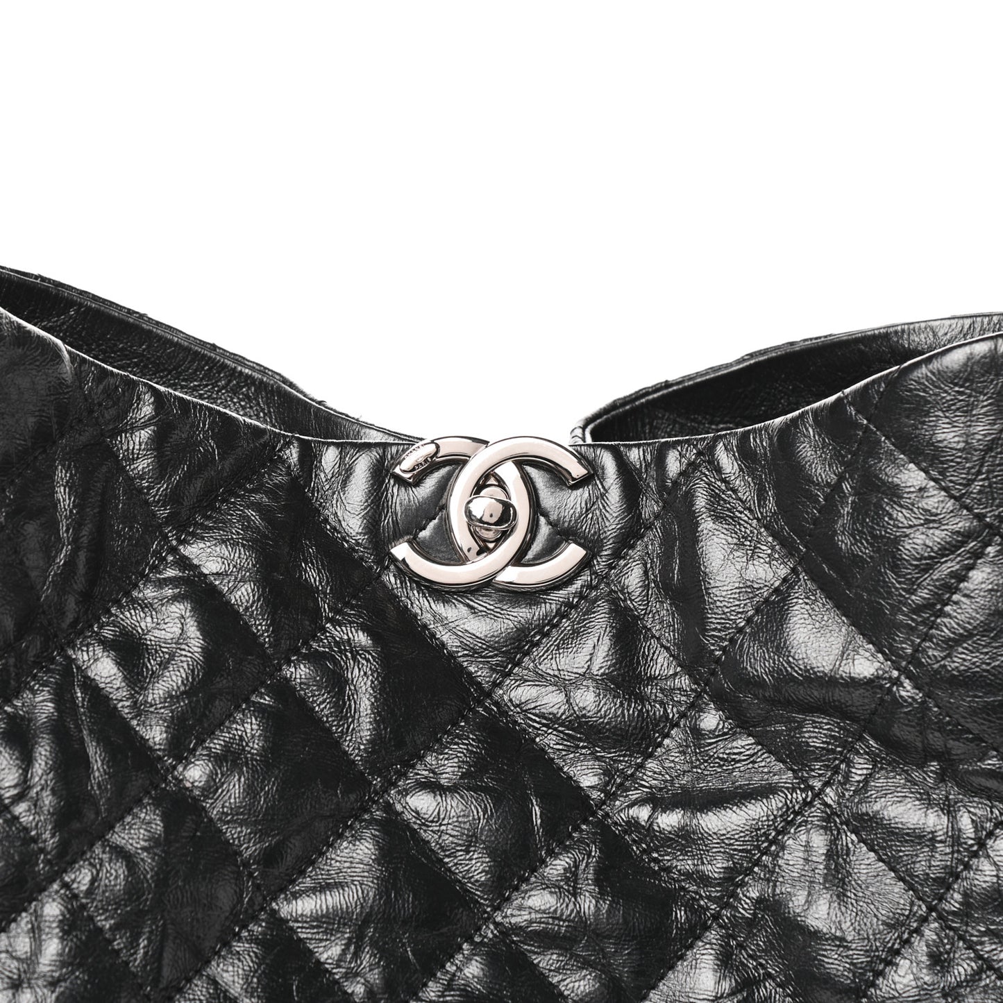 Crackled Calfskin Quilted Large Big Bang Hobo Black