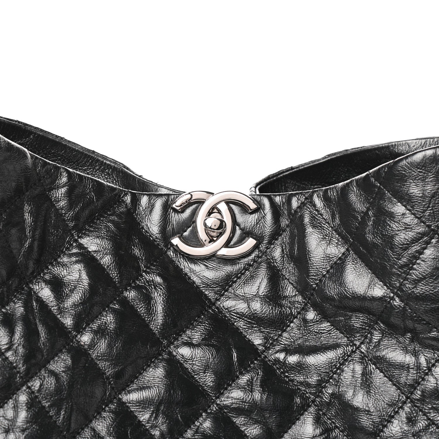 Chanel Crackled Calfskin Quilted Large Big Bang Hobo Black 8 of 10