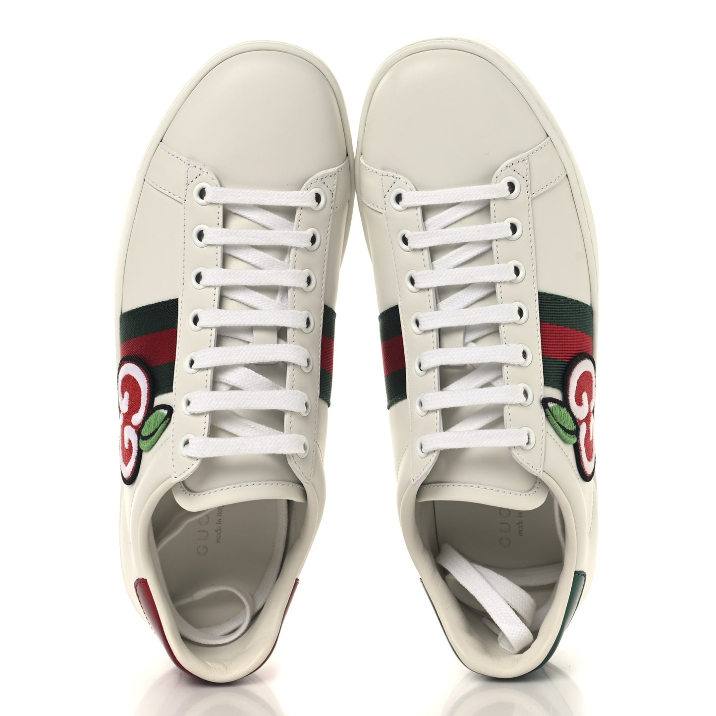 Calfskin Web GG Apple Embroidered Womens Ace Sneakers 39 White