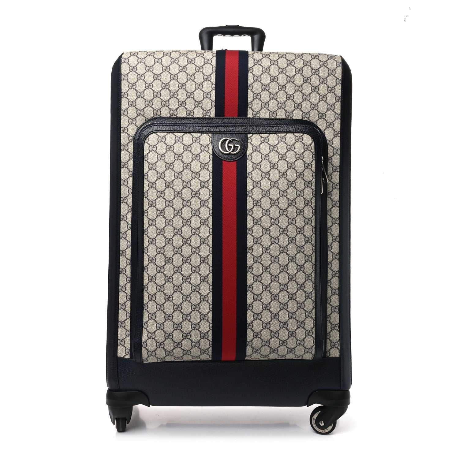 Gucci GG Supreme Monogram Textured Dollar Calfskin Web Large Savoy Trolley Suitcase Beige Blue 1 of 9