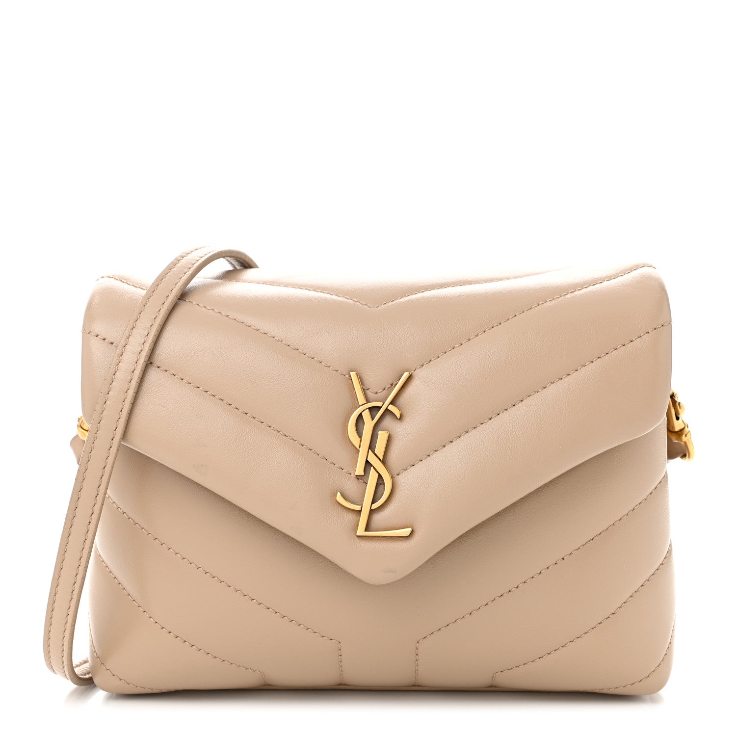 Saint Laurent Calfskin Y Quilted Monogram Toy Loulou Crossbody Bag Dark Beige 1 of 12
