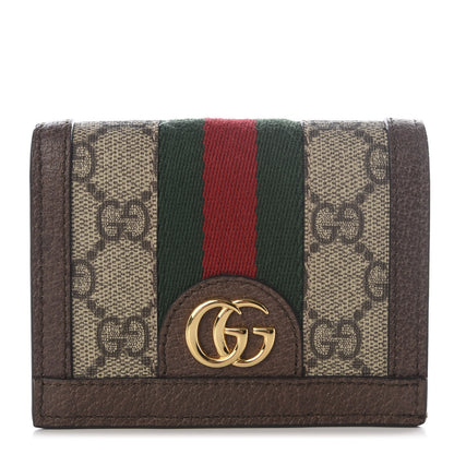 Gucci GG Supreme Monogram Web Ophidia Card Case Beige New Acero 1 of 9