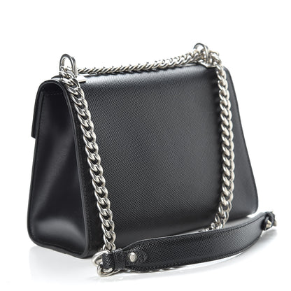 Prada Saffiano Cuir Calfskin Monochrome Envelope Flap Chain Shoulder Bag Black 3 of 11