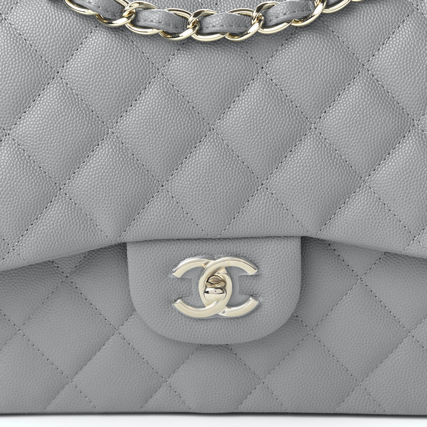 Caviar Quilted Jumbo Double Flap Grey