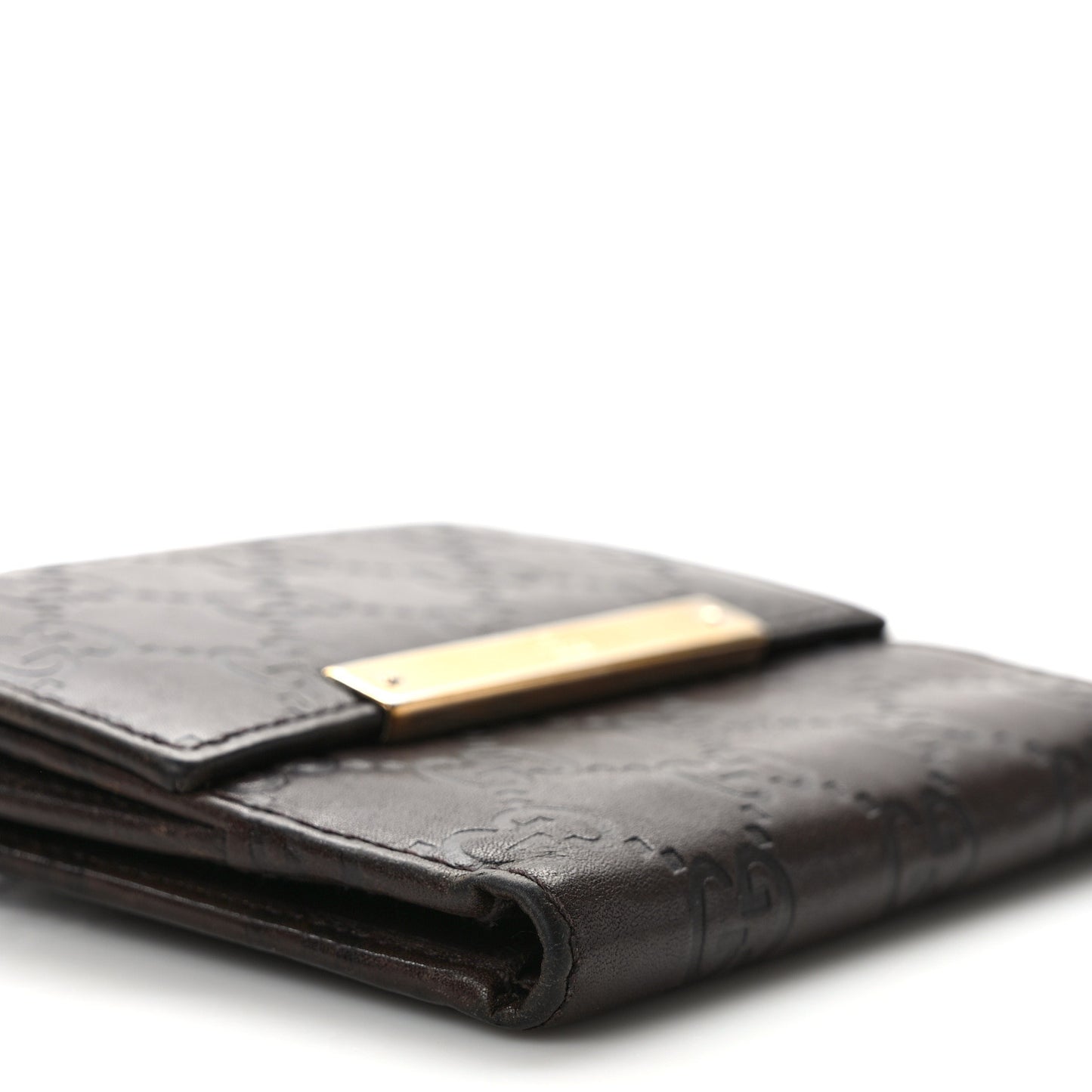 Guccissima Metal Bar French Flap Wallet Dark Chocolate