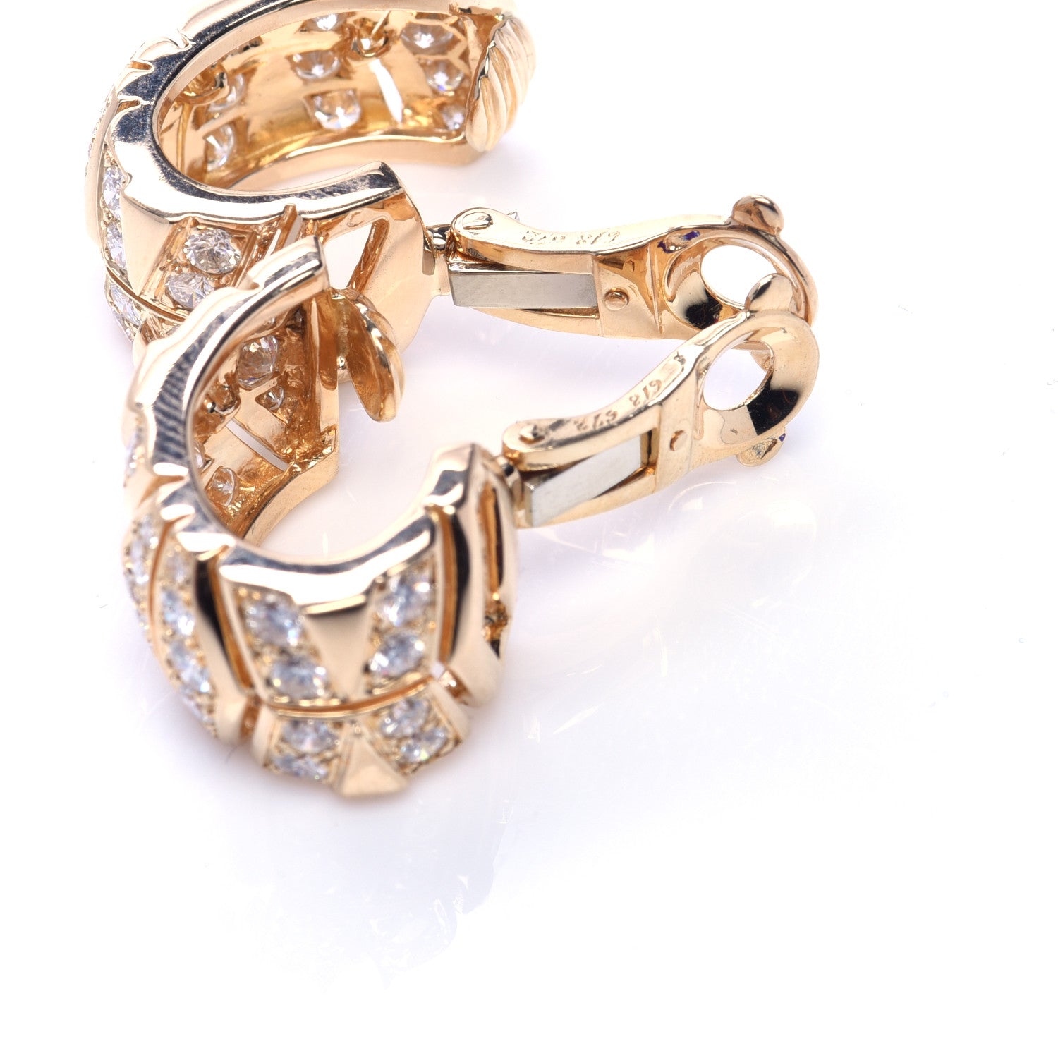 Cartier 18K Yellow Gold Diamond Chevron Clip-On Hoop Earrings 6 of 7
