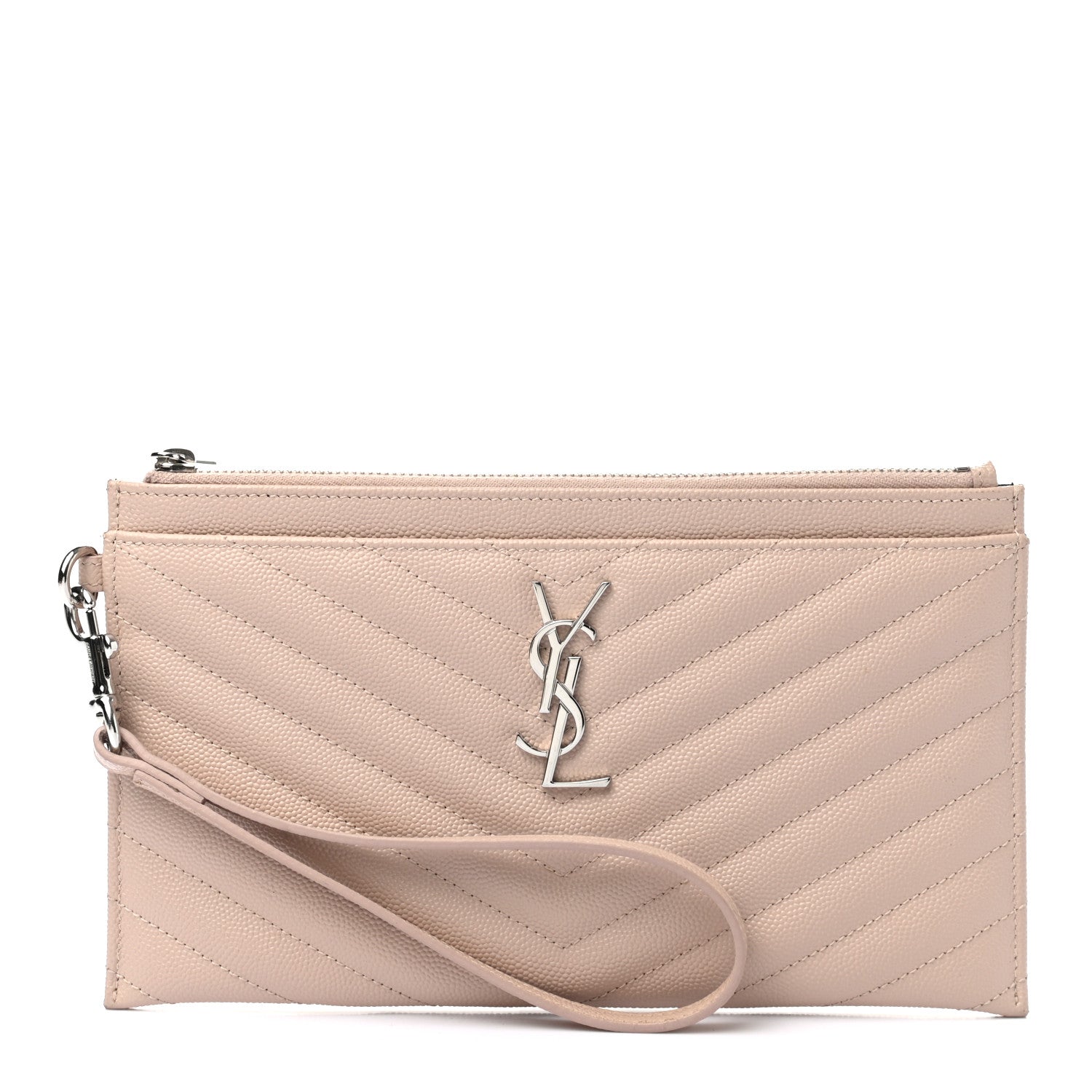 Saint Laurent Grain De Poudre Chevron Monogram Large Bill Pouch Pale Pink 1 of 8