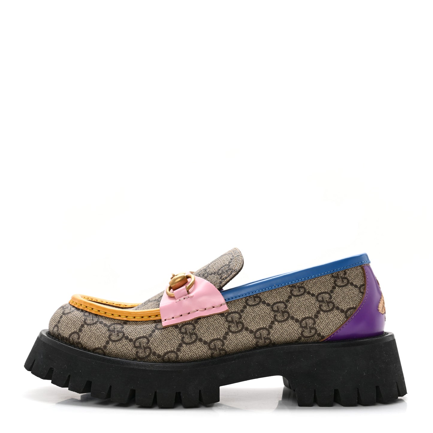GG Supreme Monogram Cordovan Lux Womens Harald Horsebit 25mm Platform Loafers 37.5 Beige Sugar Pink Crop Shine Purple Marine