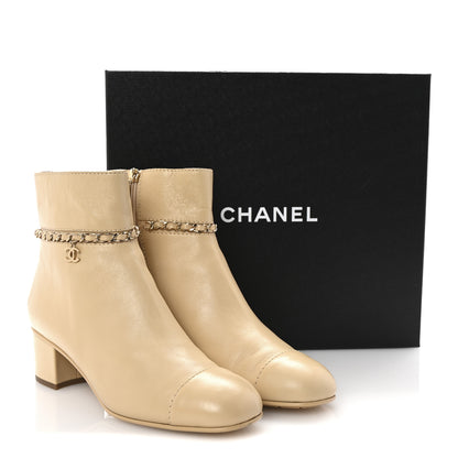 Chanel Calfskin Cap Toe Chain Short Boots 41 Beige 10 of 10