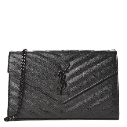 Saint Laurent Grain De Poudre Matelasse Chevron Monogram Chain Wallet Black 1 of 9