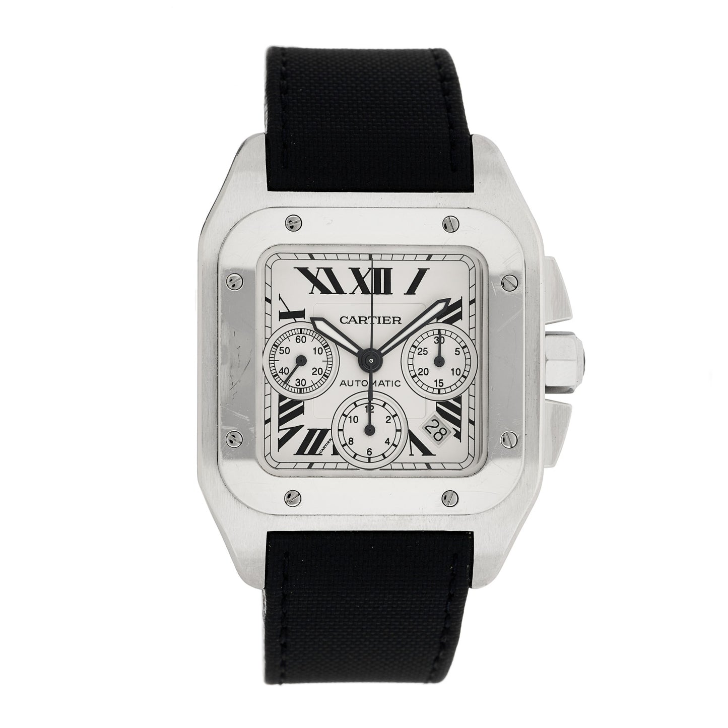 Stainless Steel Calfskin 41mm Santos 100 Chronograph Automatic Watch